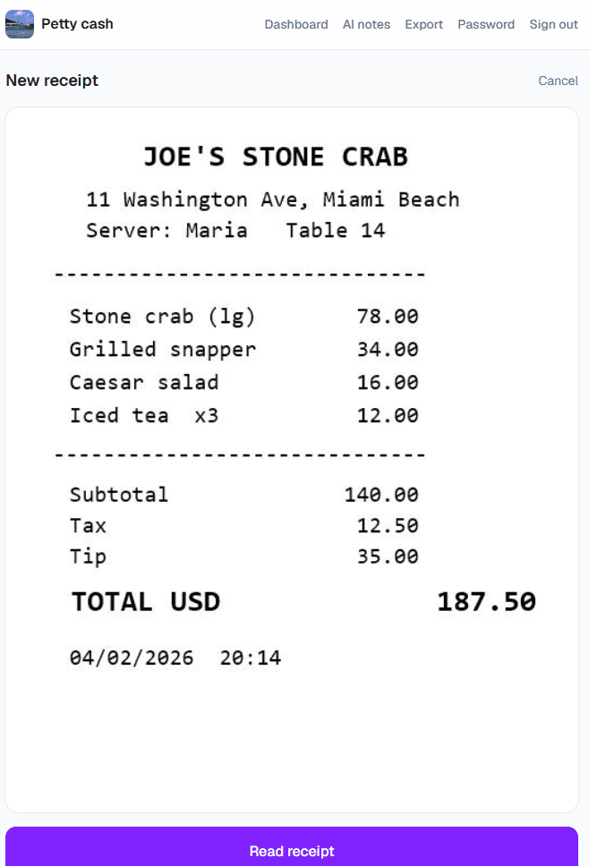 Receipt capture flow