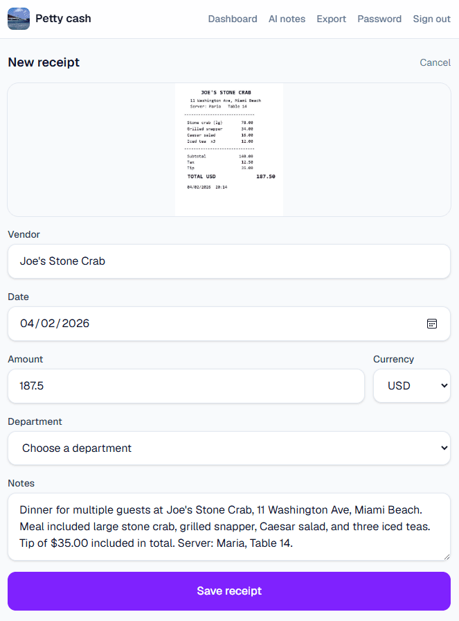 AI-extracted receipt fields