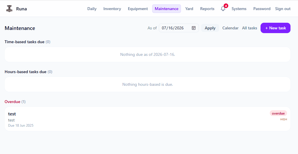 Maintenance schedule view